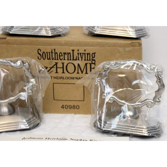Southern Living Redmont Heirloom Napkin Rings #40980 Brushed Nickle Stands Table - Picture 2 of 8